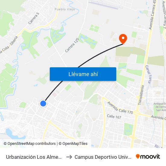 Urbanización Los Almendros Norte (Cl 152b - Kr 114d) to Campus Deportivo Universidad Santo Tomás De Aquino map