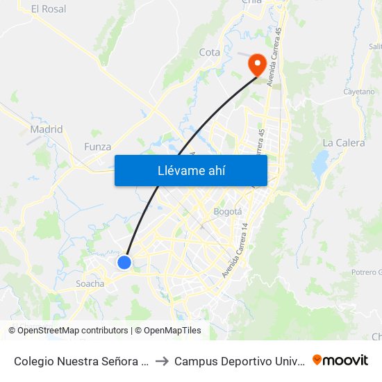 Colegio Nuestra Señora De Nazareth (Kr 80c - Cl 65d Sur) to Campus Deportivo Universidad Santo Tomás De Aquino map