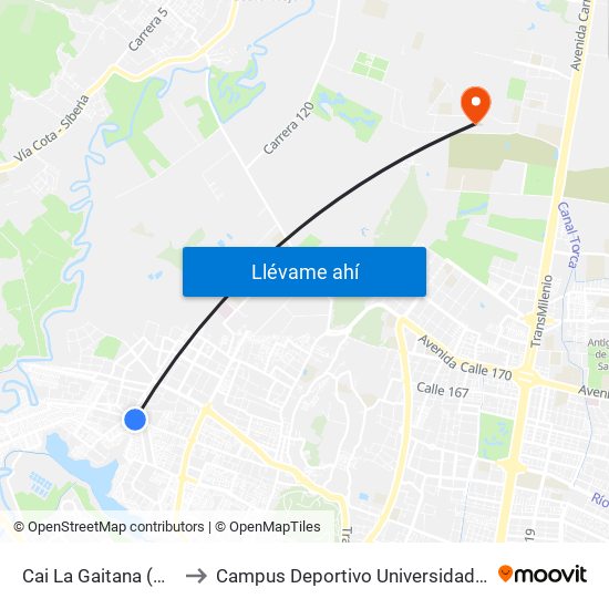 Cai La Gaitana (Cl 139 - Tv 127) to Campus Deportivo Universidad Santo Tomás De Aquino map