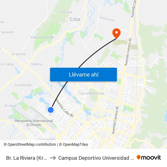 Br. La Riviera (Kr 111c - Cl 70f) to Campus Deportivo Universidad Santo Tomás De Aquino map