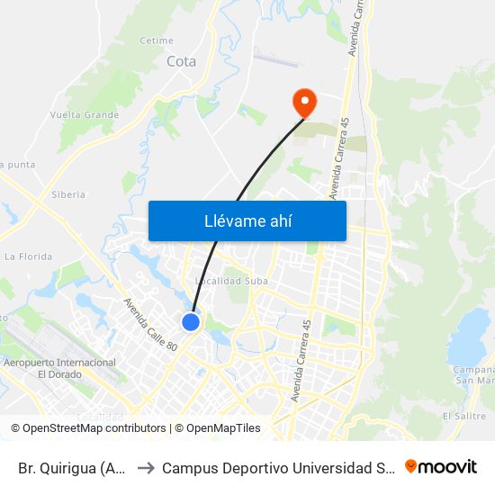 Br. Quirigua (Ac 90 - Kr 91) to Campus Deportivo Universidad Santo Tomás De Aquino map