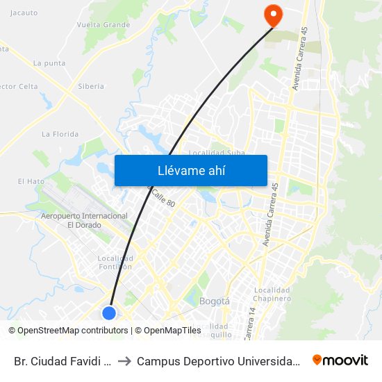 Br. Ciudad Favidi (Cl 13 - Kr 79a) to Campus Deportivo Universidad Santo Tomás De Aquino map