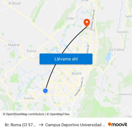 Br. Roma (Cl 57a Sur - Kr 78f) to Campus Deportivo Universidad Santo Tomás De Aquino map