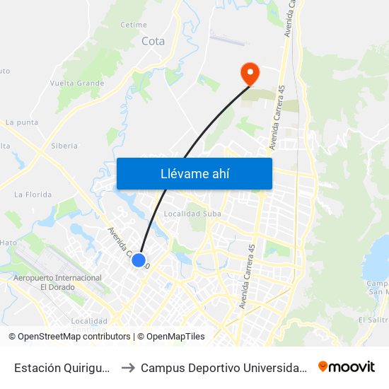 Estación Quirigua (Ac 80 - Kr 94) to Campus Deportivo Universidad Santo Tomás De Aquino map