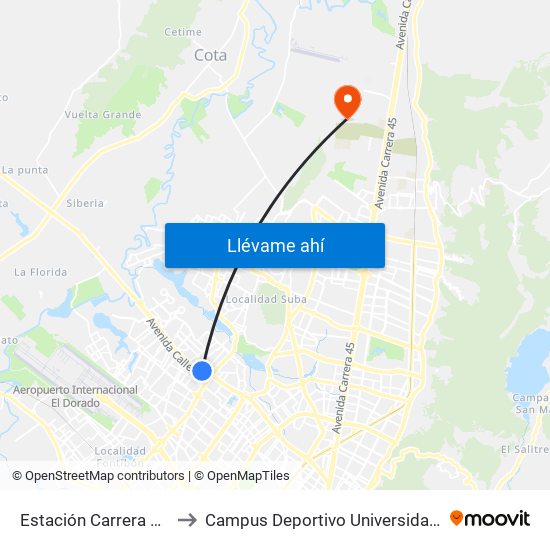 Estación Carrera 90 (Ac 80 - Kr 90) to Campus Deportivo Universidad Santo Tomás De Aquino map