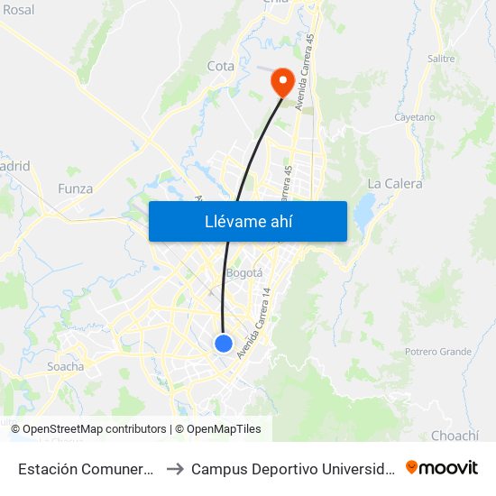 Estación Comuneros (Av. NQS - Cl 4a) to Campus Deportivo Universidad Santo Tomás De Aquino map