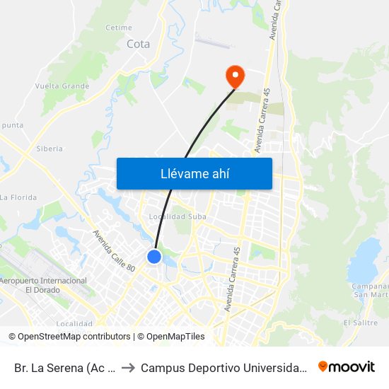 Br. La Serena (Ac 90 - Kr 84b) (A) to Campus Deportivo Universidad Santo Tomás De Aquino map