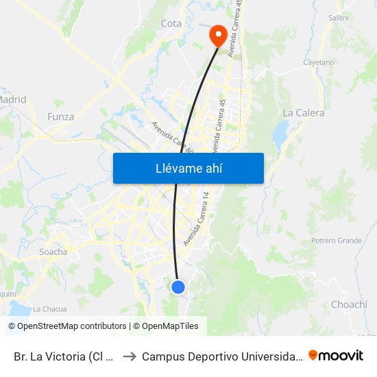 Br. La Victoria (Cl 40 Sur - Kr 3 Este) to Campus Deportivo Universidad Santo Tomás De Aquino map