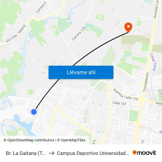 Br. La Gaitana (Tv 127 - Cl 137) to Campus Deportivo Universidad Santo Tomás De Aquino map