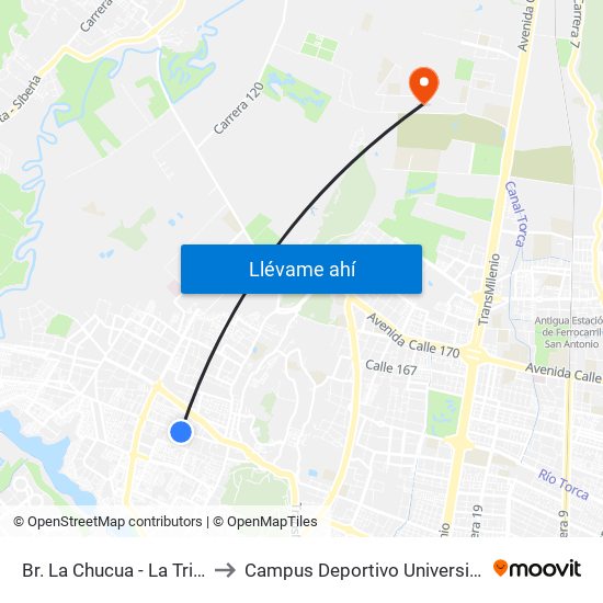 Br. La Chucua - La Trinitaria (Cl 139 - Kr 99) to Campus Deportivo Universidad Santo Tomás De Aquino map