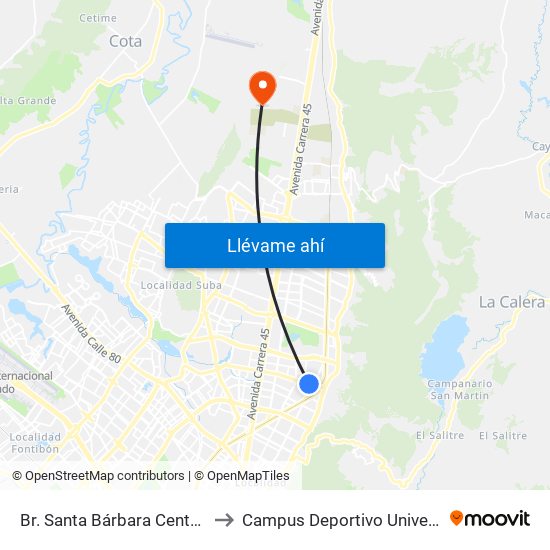 Br. Santa Bárbara Central II Sector (Ac 116 - Kr 11a) to Campus Deportivo Universidad Santo Tomás De Aquino map