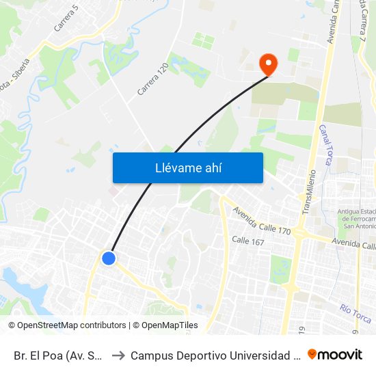 Br. El Poa (Av. Suba - Kr 103b) to Campus Deportivo Universidad Santo Tomás De Aquino map