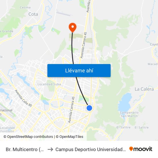 Br. Multicentro (Ak 11 - Cl 123) to Campus Deportivo Universidad Santo Tomás De Aquino map