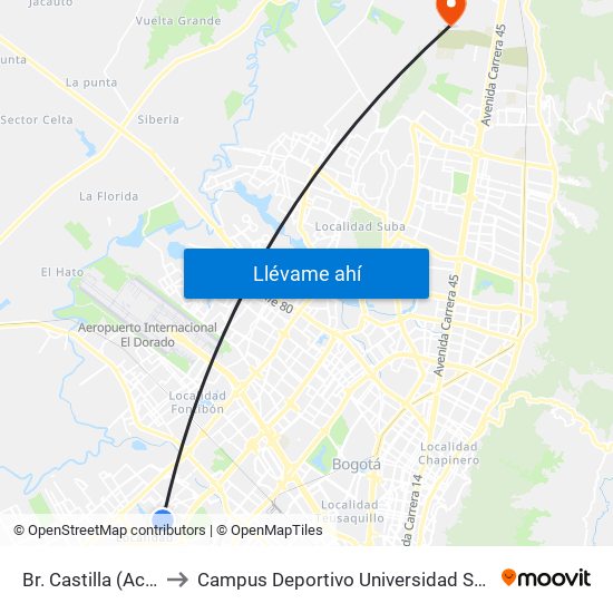 Br. Castilla (Ac 8 - Kr 78c) to Campus Deportivo Universidad Santo Tomás De Aquino map