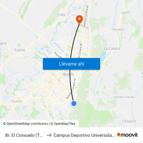 Br. El Consuelo (Tv 11c Este - Cl 1c) to Campus Deportivo Universidad Santo Tomás De Aquino map