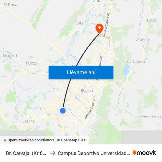 Br. Carvajal (Kr 69b - Cl 37a Sur) to Campus Deportivo Universidad Santo Tomás De Aquino map
