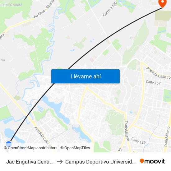 Jac Engativá Centro (Cl 66b - Kr 121) to Campus Deportivo Universidad Santo Tomás De Aquino map