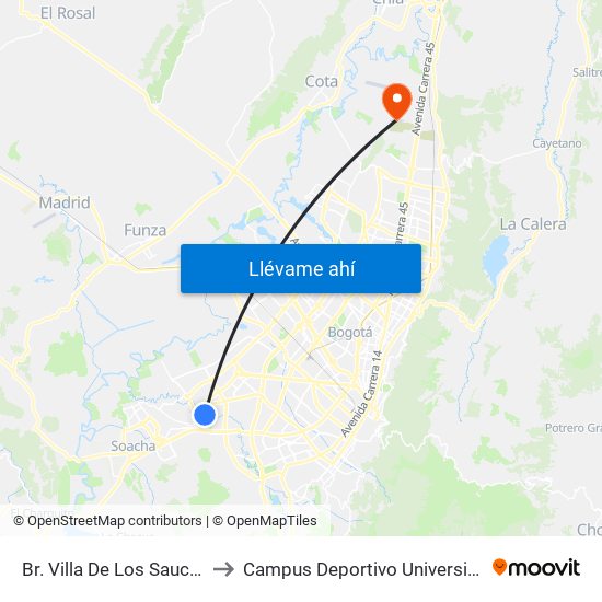 Br. Villa De Los Sauces (Cl 58 Sur - Kr 78b) to Campus Deportivo Universidad Santo Tomás De Aquino map