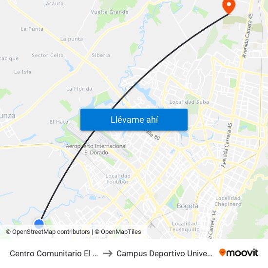 Centro Comunitario El Porvenir (Cl 52 Sur - Kr 100) to Campus Deportivo Universidad Santo Tomás De Aquino map