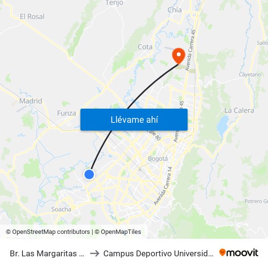 Br. Las Margaritas (Cl 49 Sur - Kr 90a) to Campus Deportivo Universidad Santo Tomás De Aquino map
