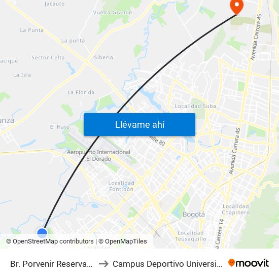 Br. Porvenir Reservado (Cl 50 Sur - Kr 98b) to Campus Deportivo Universidad Santo Tomás De Aquino map