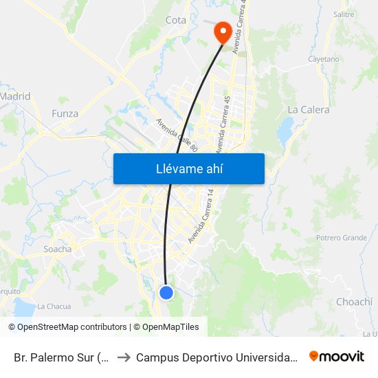Br. Palermo Sur (Kr 3 - Cl 50 Sur) to Campus Deportivo Universidad Santo Tomás De Aquino map