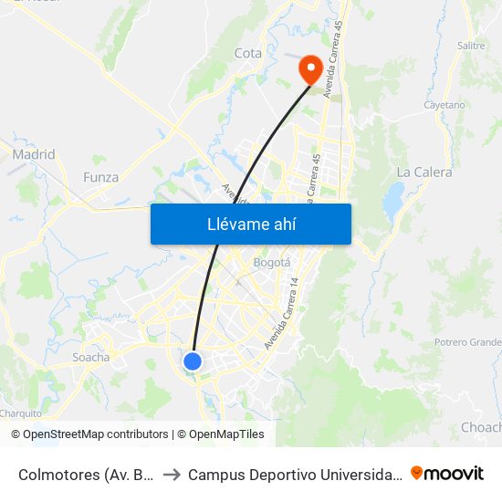 Colmotores (Av. Boyacá - Kr 35) (A) to Campus Deportivo Universidad Santo Tomás De Aquino map