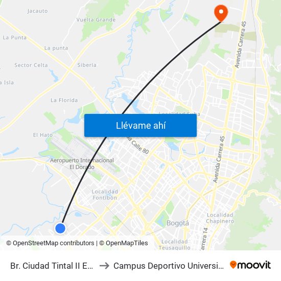 Br. Ciudad Tintal II Etapa 6 (Cl 6a - Kr 93d) to Campus Deportivo Universidad Santo Tomás De Aquino map