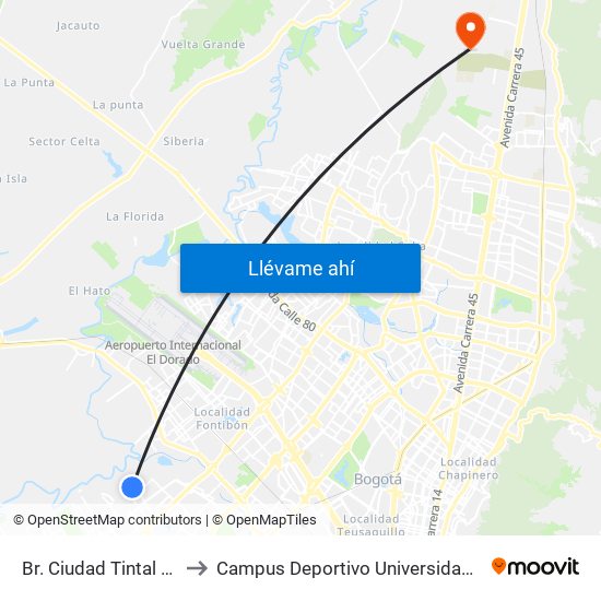 Br. Ciudad Tintal II (Cl 6c - Kr 94) to Campus Deportivo Universidad Santo Tomás De Aquino map