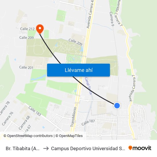 Br. Tibabita (Ak 9 - Cl 193) to Campus Deportivo Universidad Santo Tomás De Aquino map