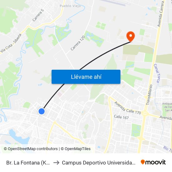 Br. La Fontana (Kr 115 - Cl 147a) to Campus Deportivo Universidad Santo Tomás De Aquino map