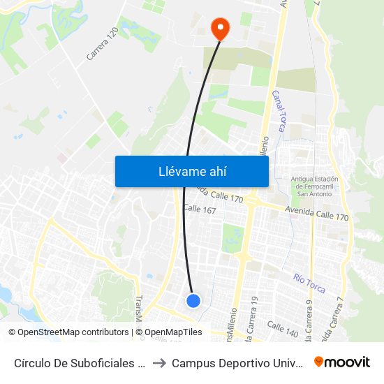 Círculo De Suboficiales De Las FF.MM. (Ac 138 - Kr 56) to Campus Deportivo Universidad Santo Tomás De Aquino map