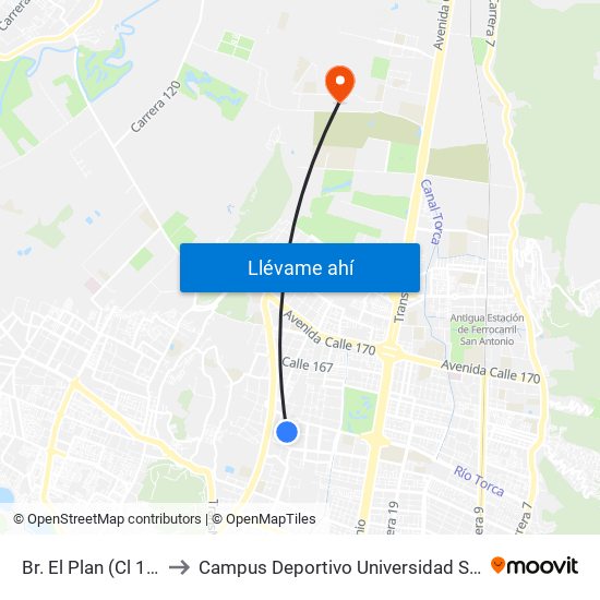 Br. El Plan (Cl 152b - Kr 58) to Campus Deportivo Universidad Santo Tomás De Aquino map