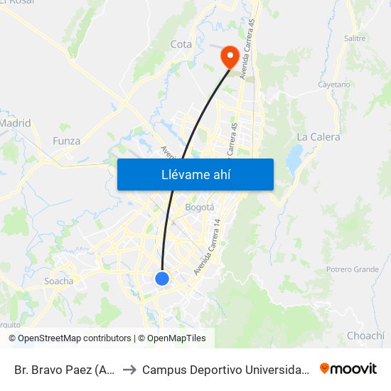 Br. Bravo Paez (Ak 27 - Cl 35 Sur) to Campus Deportivo Universidad Santo Tomás De Aquino map