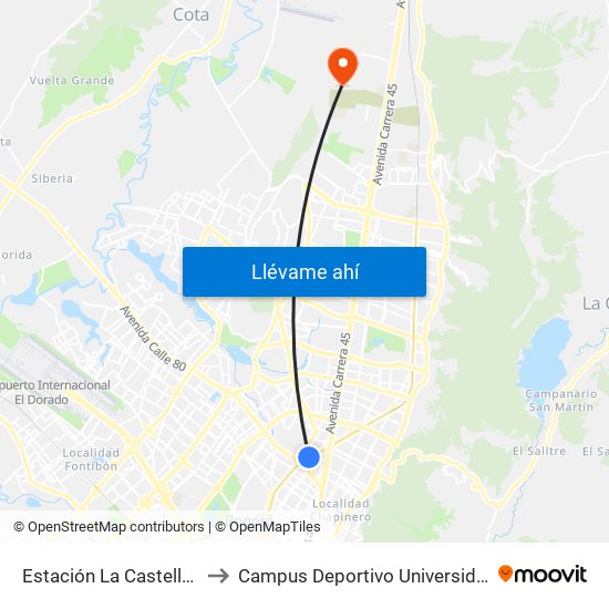 Estación La Castellana (Av NQS - Cl 86) to Campus Deportivo Universidad Santo Tomás De Aquino map