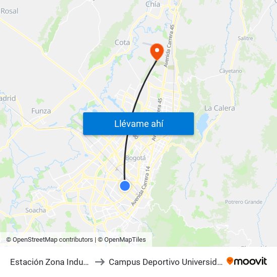 Estación Zona Industrial (Ac 13 - Kr 38) to Campus Deportivo Universidad Santo Tomás De Aquino map