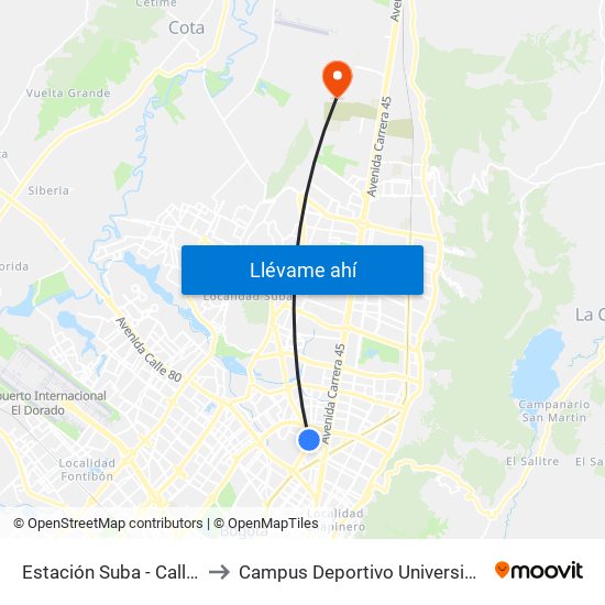 Estación Suba - Calle 95 (Ak 55 - Cl 94c) to Campus Deportivo Universidad Santo Tomás De Aquino map