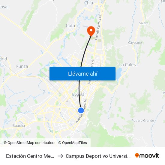 Estación Centro Memoria (Ac 26 - Kr 25) to Campus Deportivo Universidad Santo Tomás De Aquino map