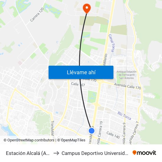 Estación Alcalá (Auto Norte - Cl 136) to Campus Deportivo Universidad Santo Tomás De Aquino map