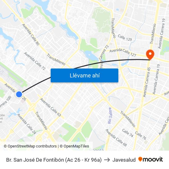 Br. San José De Fontibón (Ac 26 - Kr 96a) to Javesalud map