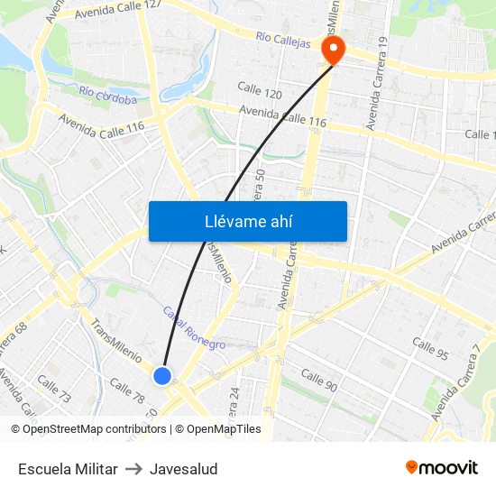 Escuela Militar to Javesalud map