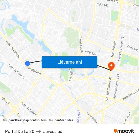 Portal De La 80 to Javesalud map