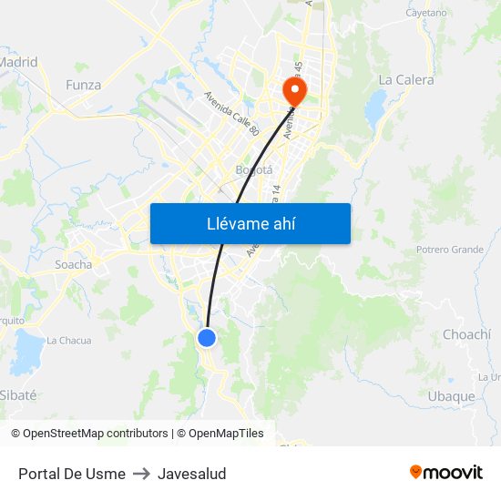 Portal De Usme to Javesalud map