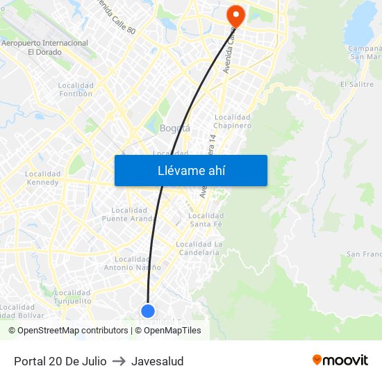 Portal 20 De Julio to Javesalud map