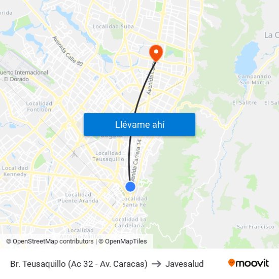Br. Teusaquillo (Ac 32 - Av. Caracas) to Javesalud map