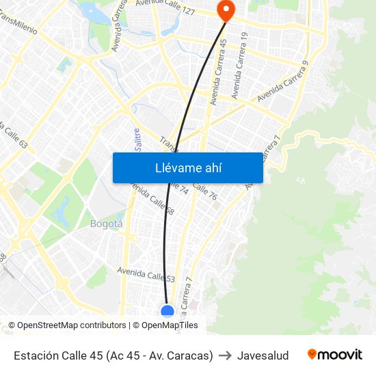 Estación Calle 45 (Ac 45 - Av. Caracas) to Javesalud map