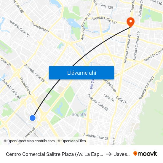 Centro Comercial Salitre Plaza (Av. La Esperanza - Kr 68b) to Javesalud map