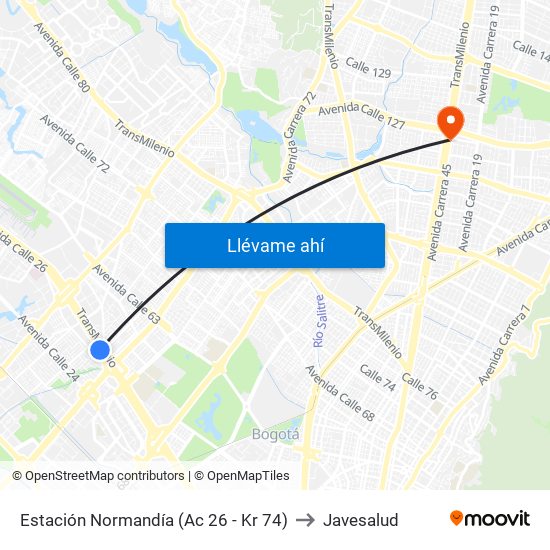 Estación Normandía (Ac 26 - Kr 74) to Javesalud map