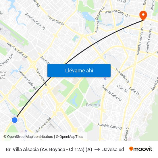 Br. Villa Alsacia (Av. Boyacá - Cl 12a) (A) to Javesalud map