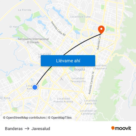 Banderas to Javesalud map